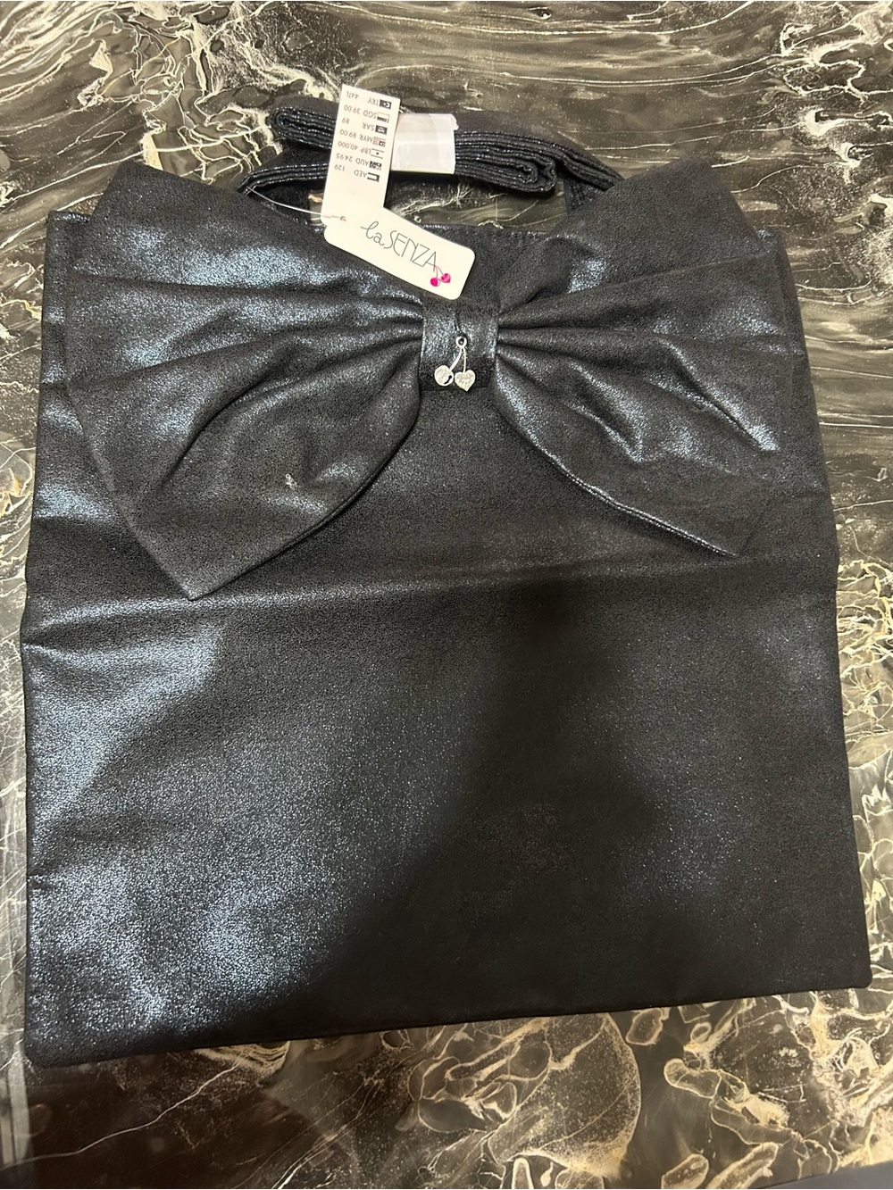 La SENZA Black Shimmery Bow Shoulder Bag